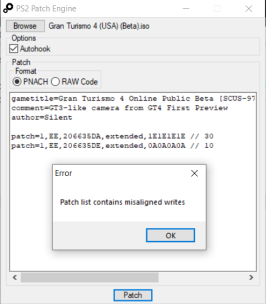 ps2 patch engine doesnt work with gt4 online.PNG