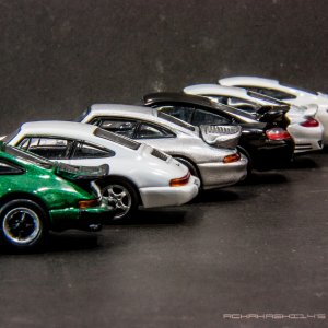 1:64 scale Porsche 911 - through the years