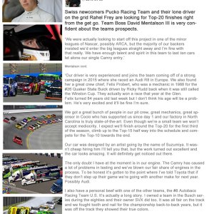 Pucko Racing Team Press Release