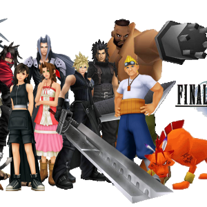 Yuffie, Vincent, Sephiroth, Zack, Barret, Cait Sith, Tifa, Aeris, Cloud, Cid & Nanaki