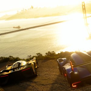 Fast cars catch the bridge sunrise