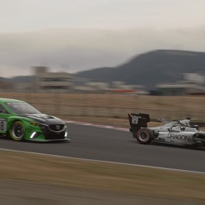 Both cars on the track