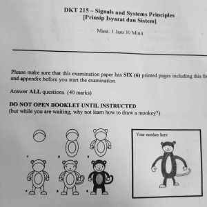 An exam paper which allows drawing of a monkey