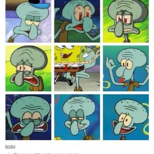 A 9 panel of Squidward's face