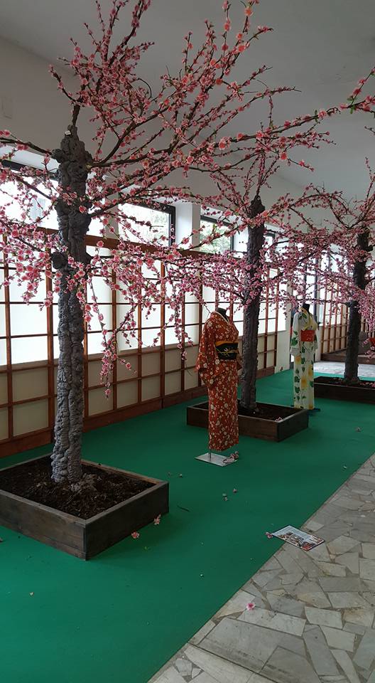 A cool Japanese-styled garden with kimonos