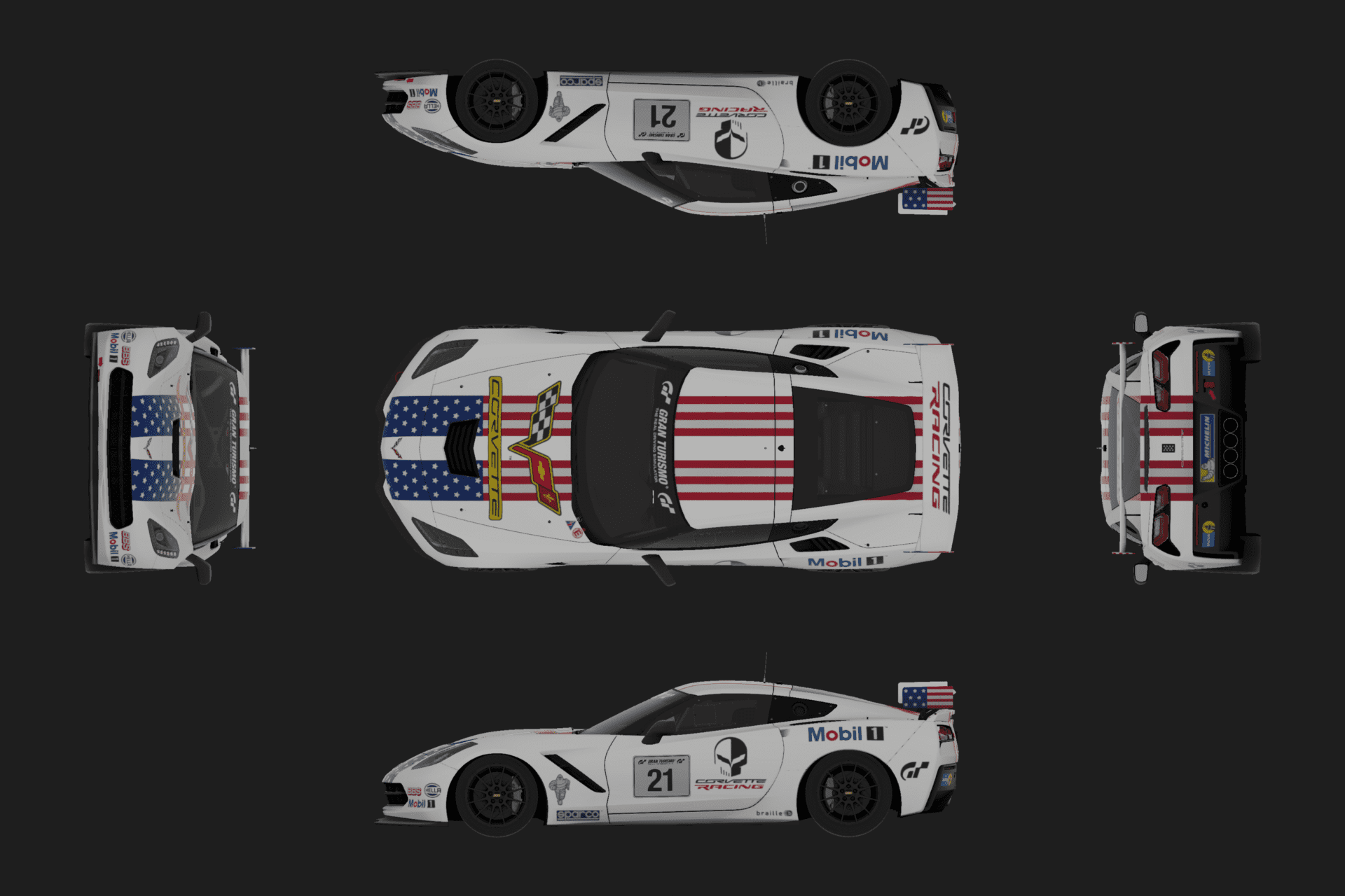 American Flag Chevrolet Corvette Plan View