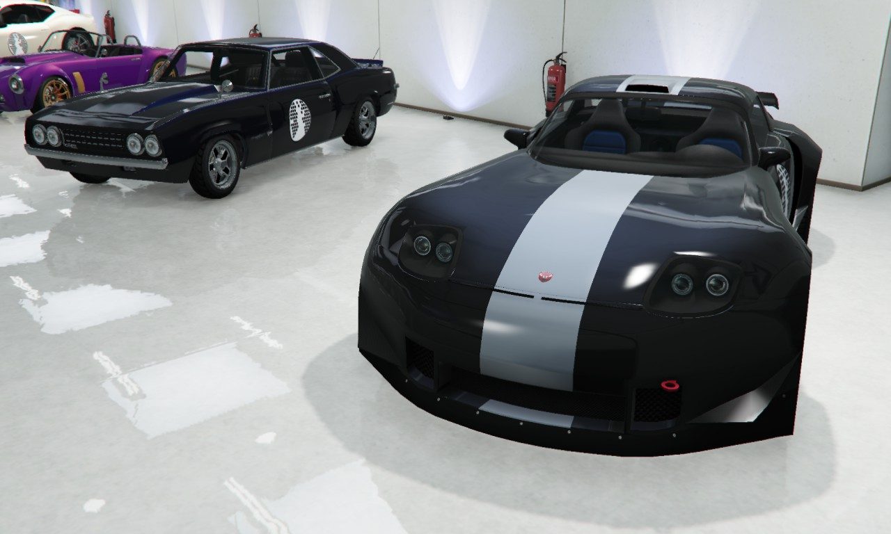 Cars themed after "Sonny": Banshee 900R "THE BEAST" and "New Hotness" Vigero.