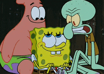 (GIF) Welcoming Squidward in a club he wouldn't fit in, with animated misery (GIF)