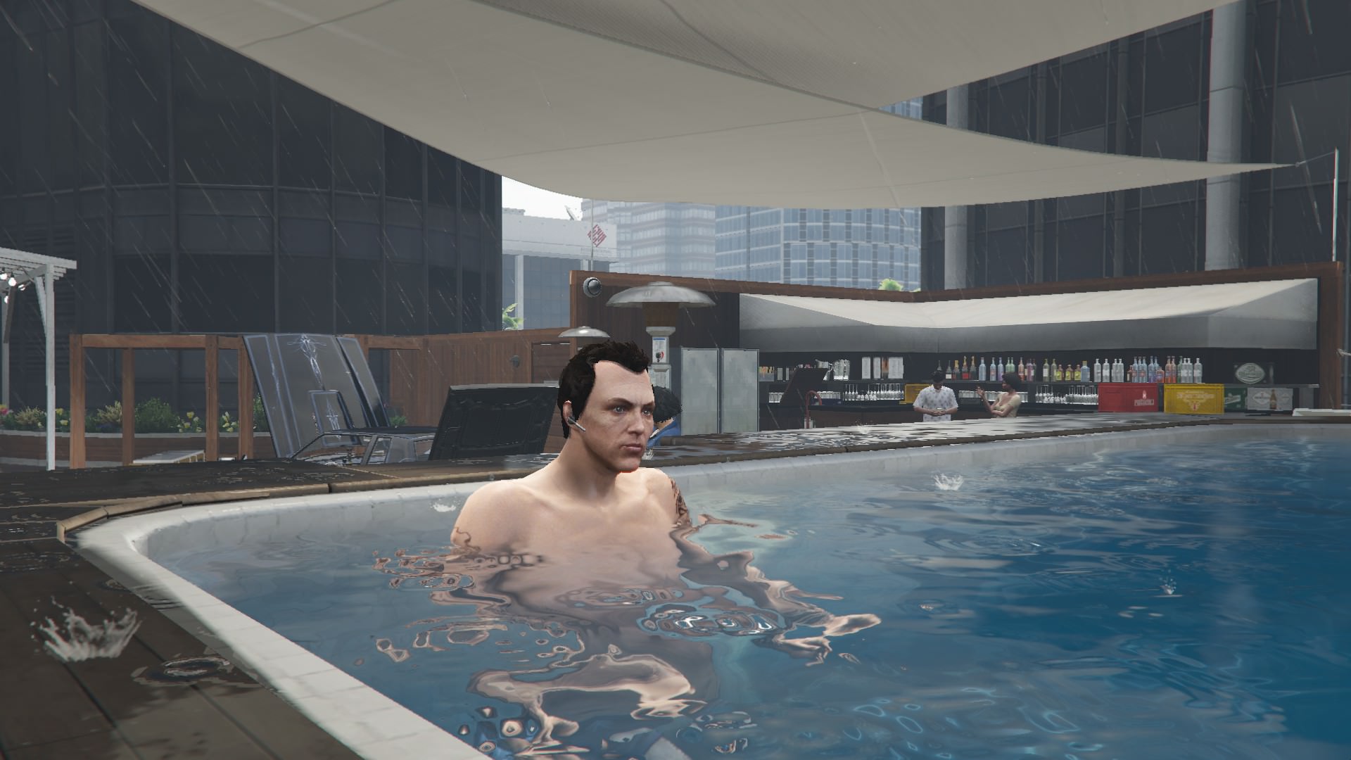 Having a hot tub moment in the rain on top of the recording studios, featuring my Faction Custom 1