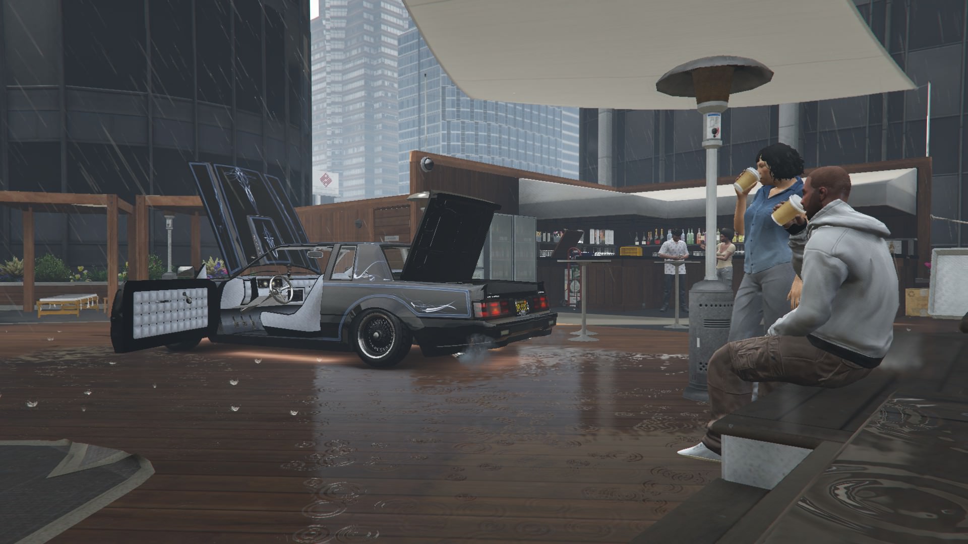Having a hot tub moment in the rain on top of the recording studios, featuring my Faction Custom 2