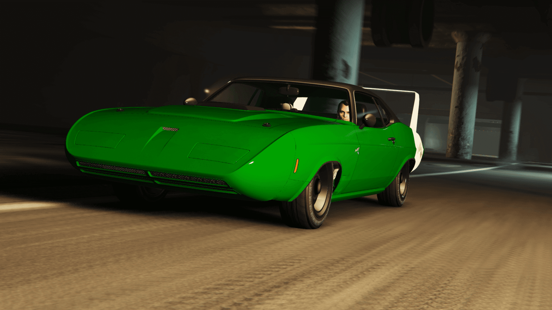 (HD) The test track experiences a rolling start to slipping and sliding with a Gauntlet Classic Custom shredding them up 2