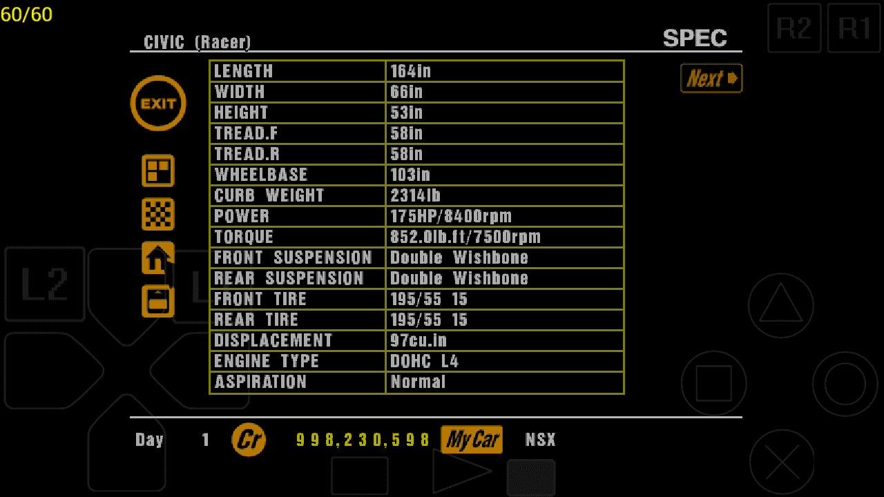 Honda Civic (Racer) specs