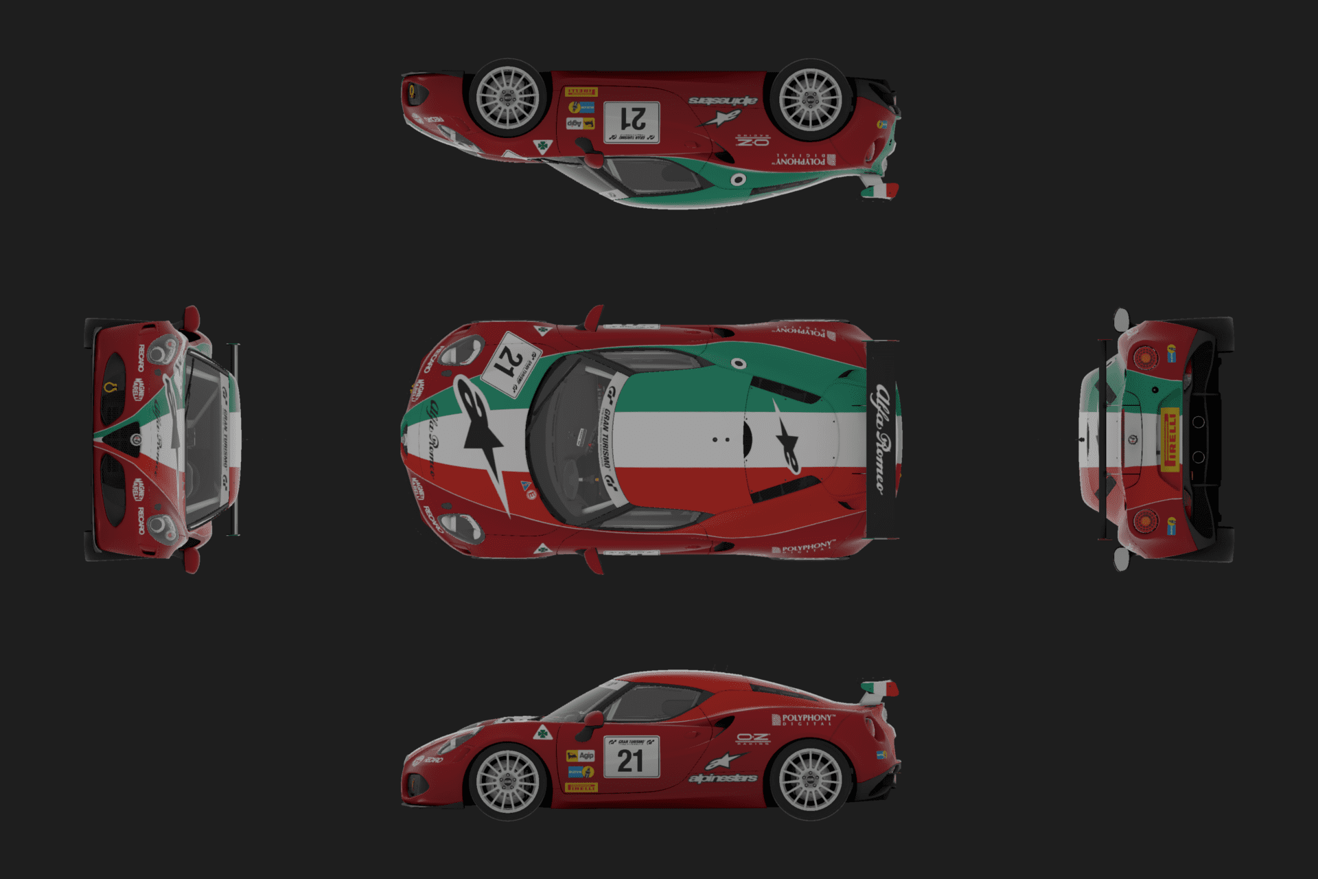 Italian Flag Alfa Romeo 4C Plan View