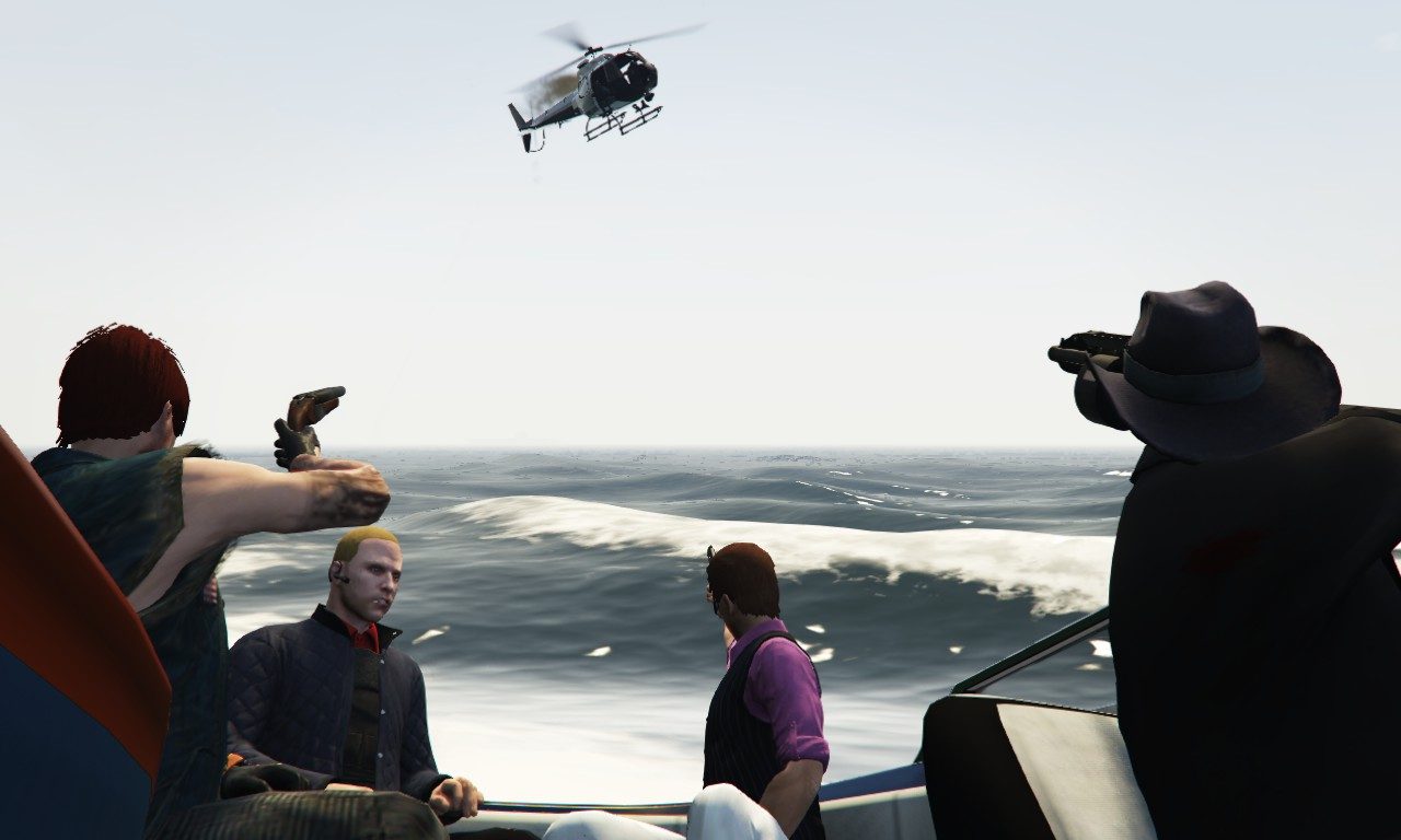 Jake, Gary, Murph and Graham get together to pot shot some helis on a boat 3