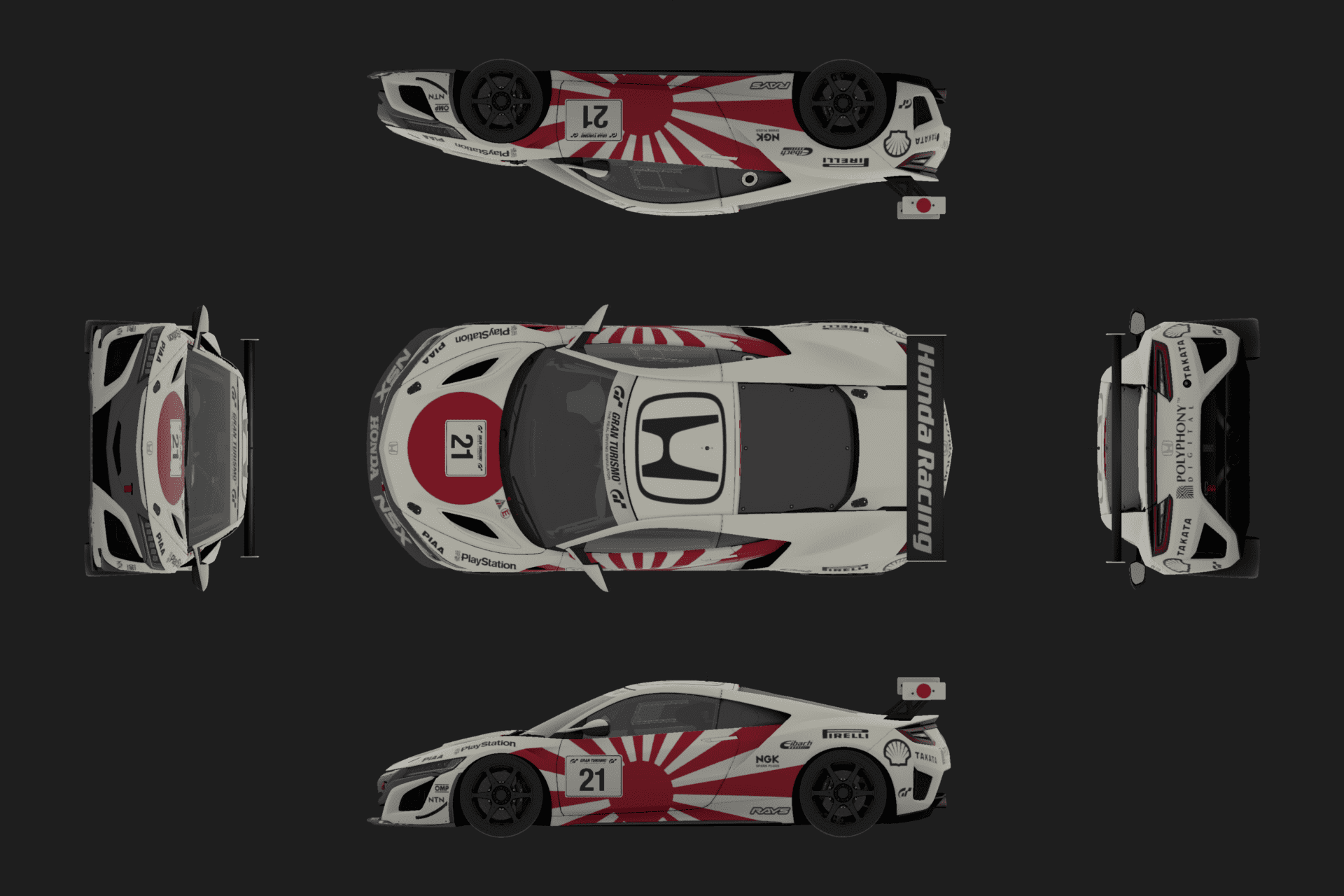 Japanese Flag Honda NSX Plan View