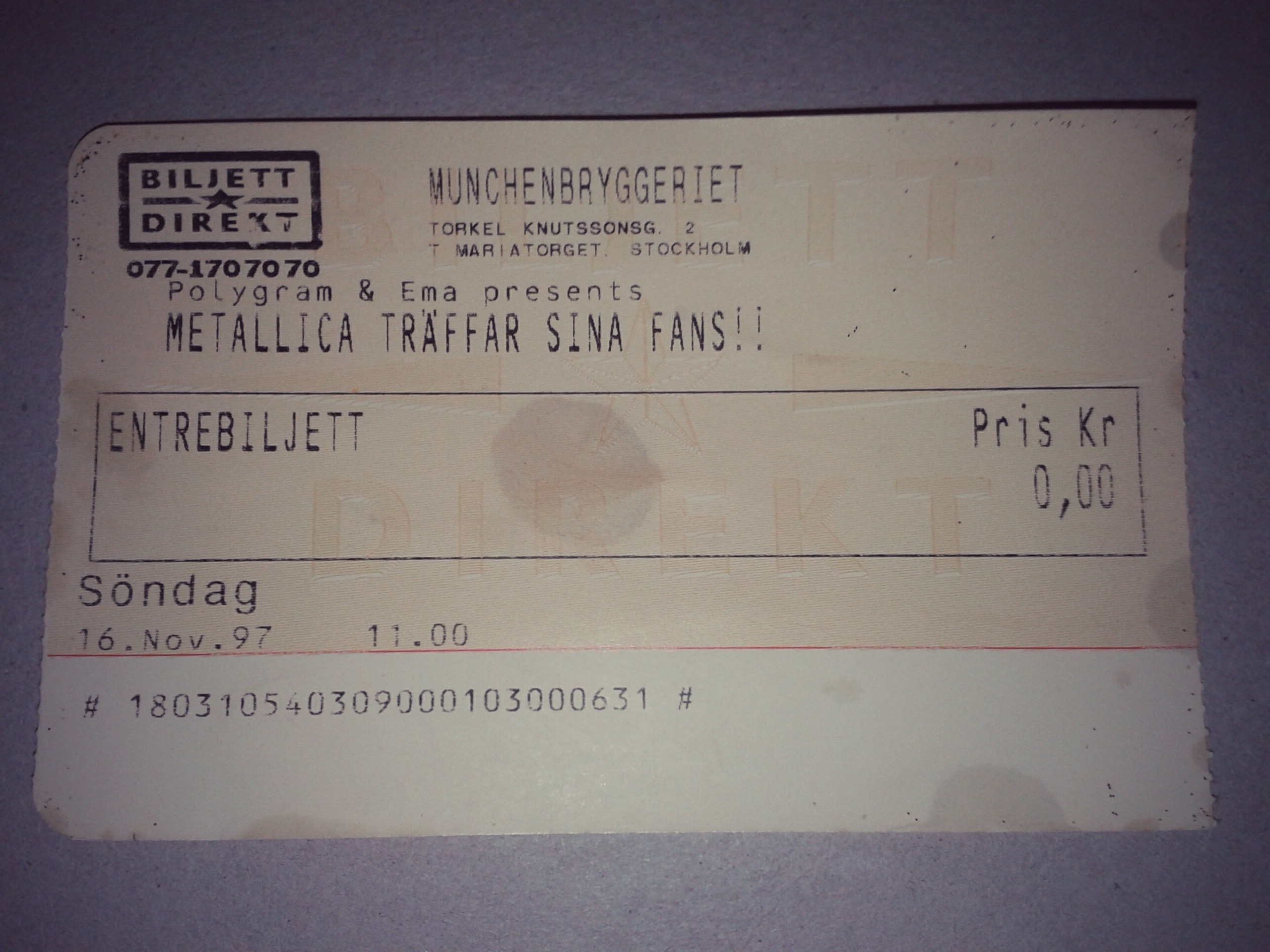 Metallica Ticket (20 years old)