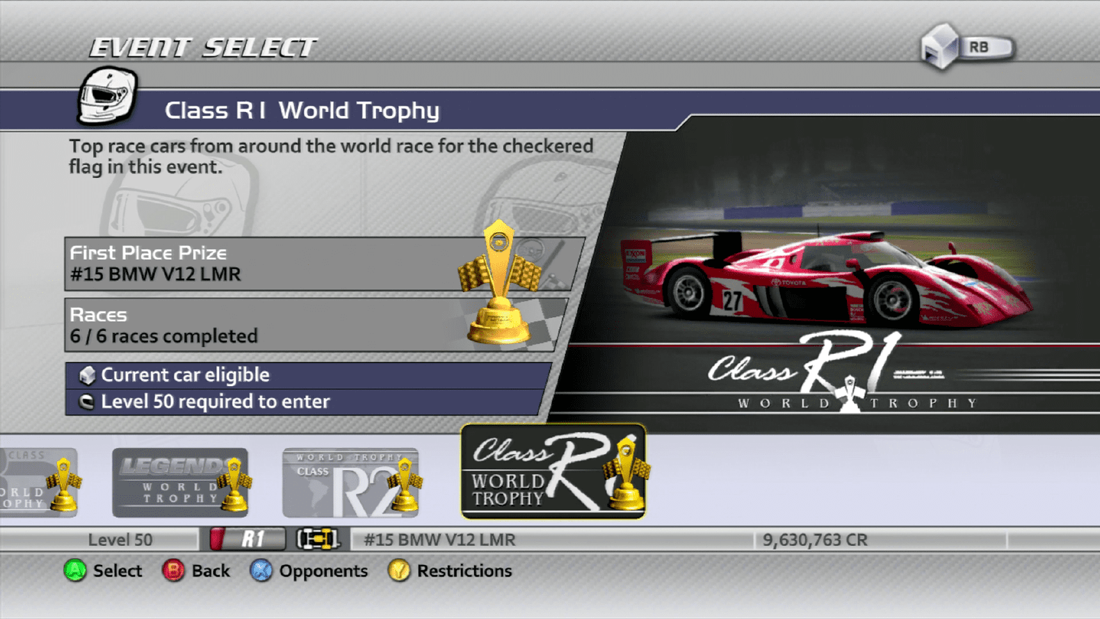 Professional Series - Class R1 World Trophy