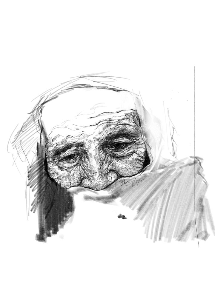 Study of an elderly woman's head.