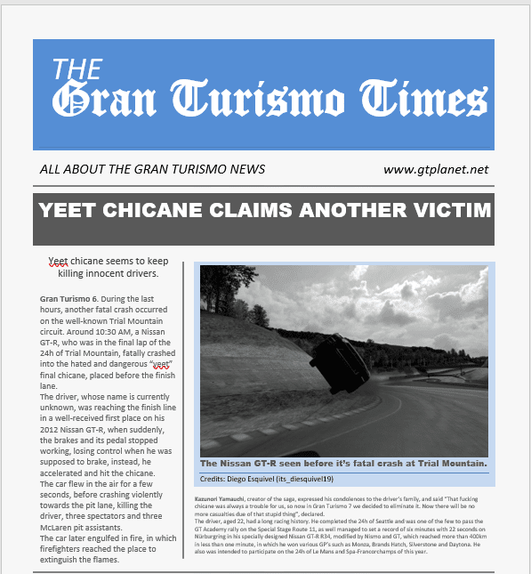 The Gran Turismo Times (Yeet chicane edition)