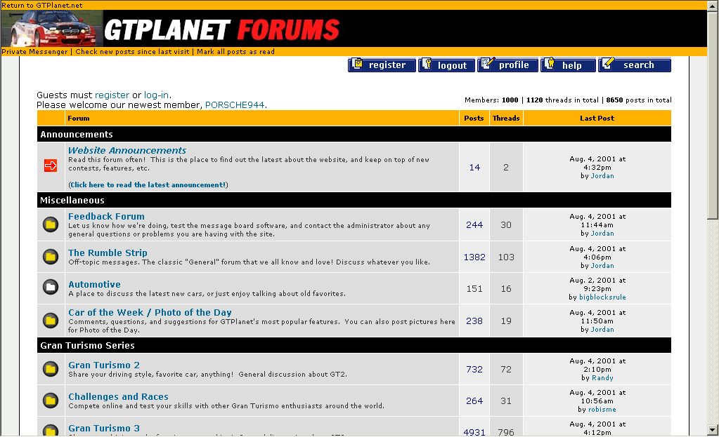 The Original GTPlanet Forums, Aug. 2001