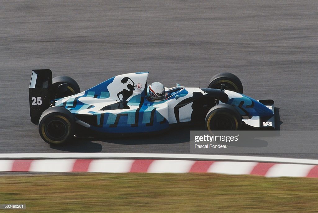 martin-brundle-of-great-britain-drives-the-special-livery-ligier-picture-id560490281
