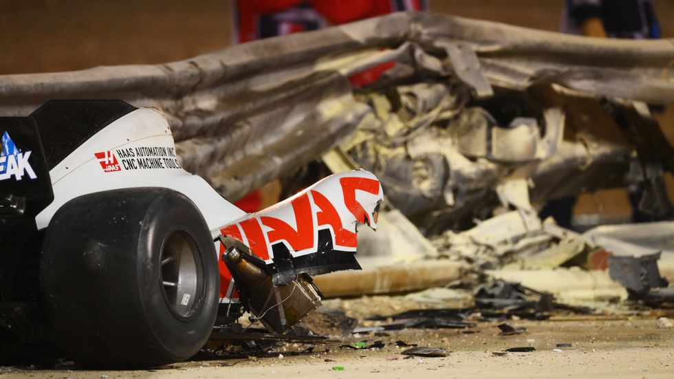 debris-following-the-crash-of-romain-grosjean-of-france-and-news-photo-1606663451.