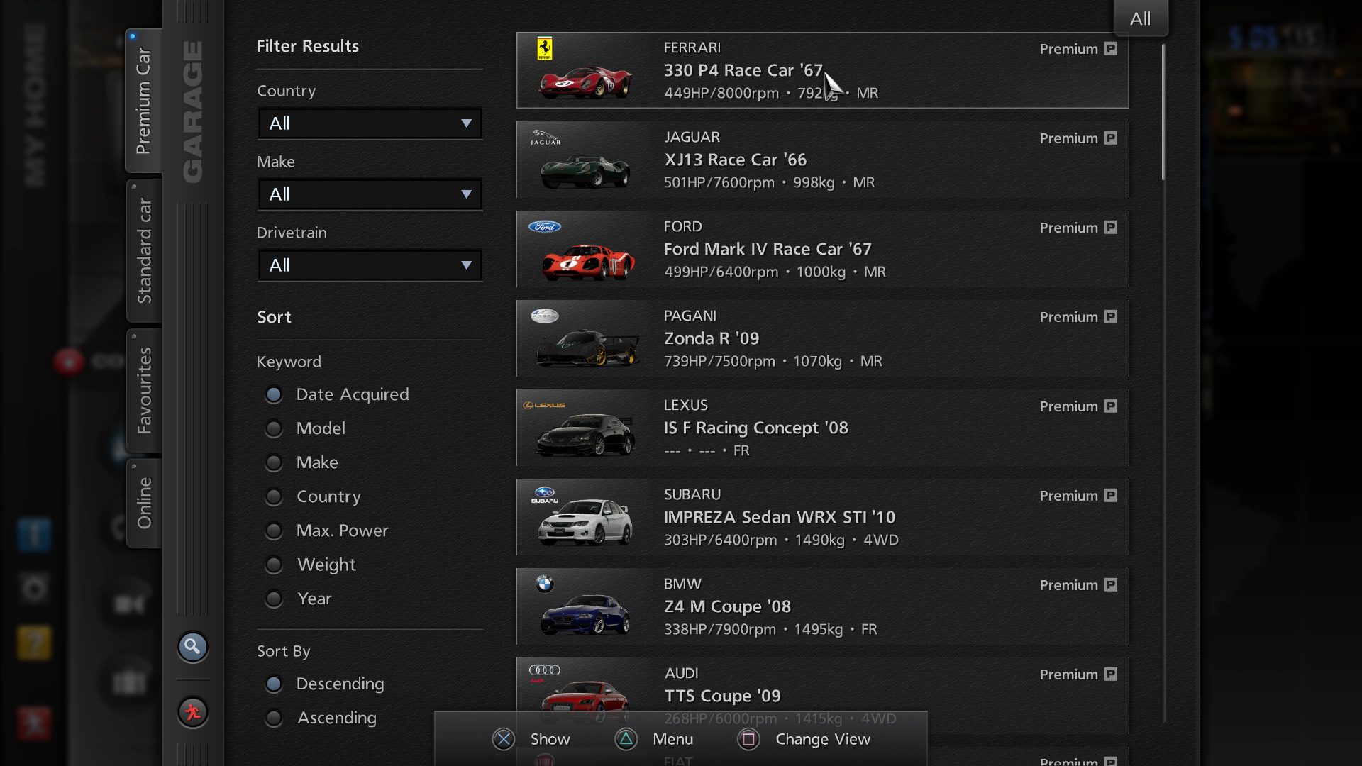 Gran Turismo 5 Menu Screens Show Tuning Options